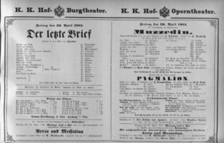 Theaterzettel (Oper und Burgtheater in Wien) 18830420 Seite: 1