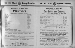 Theaterzettel (Oper und Burgtheater in Wien) 18830421 Seite: 1