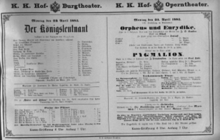 Theaterzettel (Oper und Burgtheater in Wien) 18830423 Seite: 1