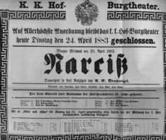 Theaterzettel (Oper und Burgtheater in Wien) 18830424 Seite: 1