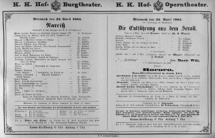 Theaterzettel (Oper und Burgtheater in Wien) 18830425 Seite: 1