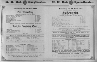 Theaterzettel (Oper und Burgtheater in Wien) 18830426 Seite: 1
