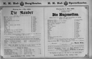 Theaterzettel (Oper und Burgtheater in Wien) 18830501 Seite: 1