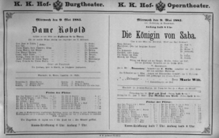 Theaterzettel (Oper und Burgtheater in Wien) 18830509 Seite: 1