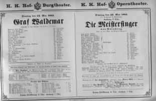 Theaterzettel (Oper und Burgtheater in Wien) 18830522 Seite: 1