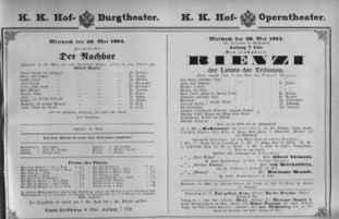Theaterzettel (Oper und Burgtheater in Wien) 18830530 Seite: 1