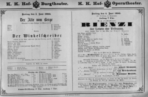 Theaterzettel (Oper und Burgtheater in Wien) 18830601 Seite: 1