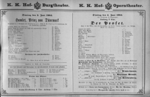 Theaterzettel (Oper und Burgtheater in Wien) 18830605 Seite: 1