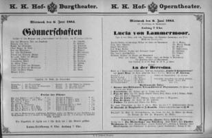 Theaterzettel (Oper und Burgtheater in Wien) 18830606 Seite: 1