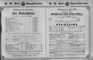 Theaterzettel (Oper und Burgtheater in Wien) 18830609 Seite: 1