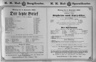 Theaterzettel (Oper und Burgtheater in Wien) 18830903 Seite: 1