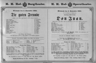 Theaterzettel (Oper und Burgtheater in Wien) 18830905 Seite: 1
