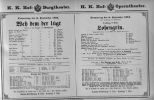 Theaterzettel (Oper und Burgtheater in Wien) 18830906 Seite: 1