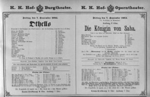 Theaterzettel (Oper und Burgtheater in Wien) 18830907 Seite: 1