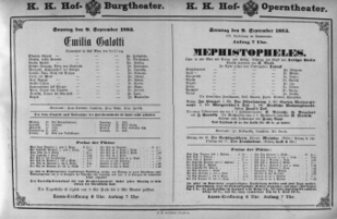Theaterzettel (Oper und Burgtheater in Wien) 18830909 Seite: 1