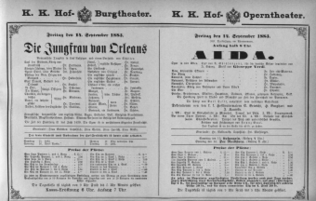 Theaterzettel (Oper und Burgtheater in Wien) 18830914 Seite: 1