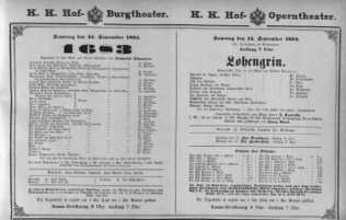Theaterzettel (Oper und Burgtheater in Wien) 18830915 Seite: 1