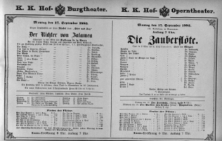 Theaterzettel (Oper und Burgtheater in Wien) 18830917 Seite: 1