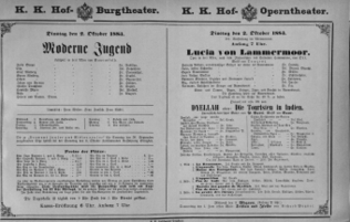 Theaterzettel (Oper und Burgtheater in Wien) 18831002 Seite: 1