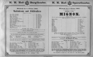 Theaterzettel (Oper und Burgtheater in Wien) 18831003 Seite: 1