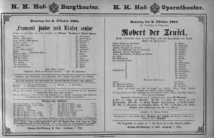 Theaterzettel (Oper und Burgtheater in Wien) 18831006 Seite: 1