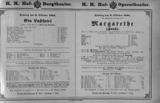 Theaterzettel (Oper und Burgtheater in Wien) 18831009 Seite: 1