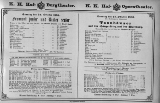 Theaterzettel (Oper und Burgtheater in Wien) 18831021 Seite: 1