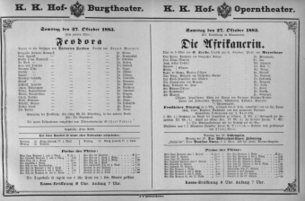 Theaterzettel (Oper und Burgtheater in Wien) 18831027 Seite: 1