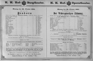 Theaterzettel (Oper und Burgtheater in Wien) 18831029 Seite: 1
