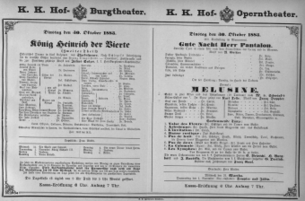 Theaterzettel (Oper und Burgtheater in Wien) 18831030 Seite: 1