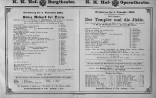 Theaterzettel (Oper und Burgtheater in Wien) 18831101 Seite: 1