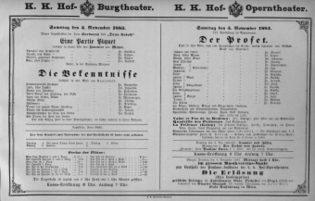 Theaterzettel (Oper und Burgtheater in Wien) 18831103 Seite: 1