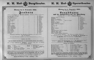 Theaterzettel (Oper und Burgtheater in Wien) 18831105 Seite: 1