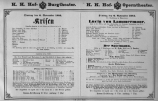 Theaterzettel (Oper und Burgtheater in Wien) 18831106 Seite: 1