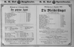 Theaterzettel (Oper und Burgtheater in Wien) 18831107 Seite: 1
