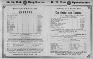 Theaterzettel (Oper und Burgtheater in Wien) 18831108 Seite: 1