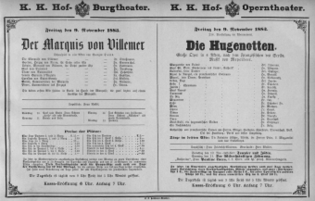 Theaterzettel (Oper und Burgtheater in Wien) 18831109 Seite: 1