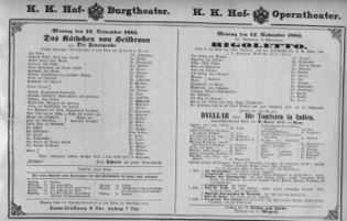 Theaterzettel (Oper und Burgtheater in Wien) 18831112 Seite: 1