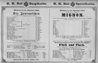 Theaterzettel (Oper und Burgtheater in Wien) 18831114 Seite: 1