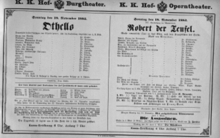 Theaterzettel (Oper und Burgtheater in Wien) 18831118 Seite: 1