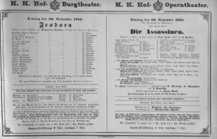Theaterzettel (Oper und Burgtheater in Wien) 18831120 Seite: 1