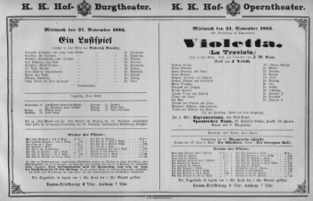 Theaterzettel (Oper und Burgtheater in Wien) 18831121 Seite: 1