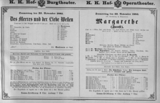 Theaterzettel (Oper und Burgtheater in Wien) 18831122 Seite: 1
