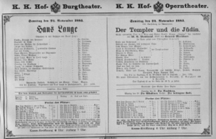 Theaterzettel (Oper und Burgtheater in Wien) 18831124 Seite: 1