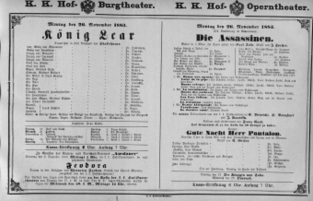 Theaterzettel (Oper und Burgtheater in Wien) 18831126 Seite: 1