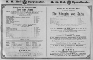 Theaterzettel (Oper und Burgtheater in Wien) 18831127 Seite: 1
