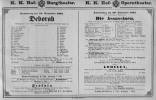 Theaterzettel (Oper und Burgtheater in Wien) 18831129 Seite: 1