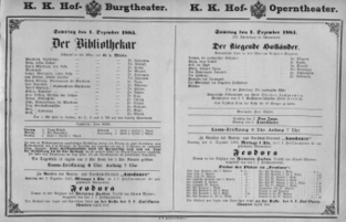 Theaterzettel (Oper und Burgtheater in Wien) 18831201 Seite: 1