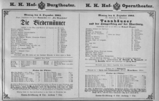 Theaterzettel (Oper und Burgtheater in Wien) 18831203 Seite: 1