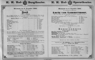 Theaterzettel (Oper und Burgtheater in Wien) 18831205 Seite: 1